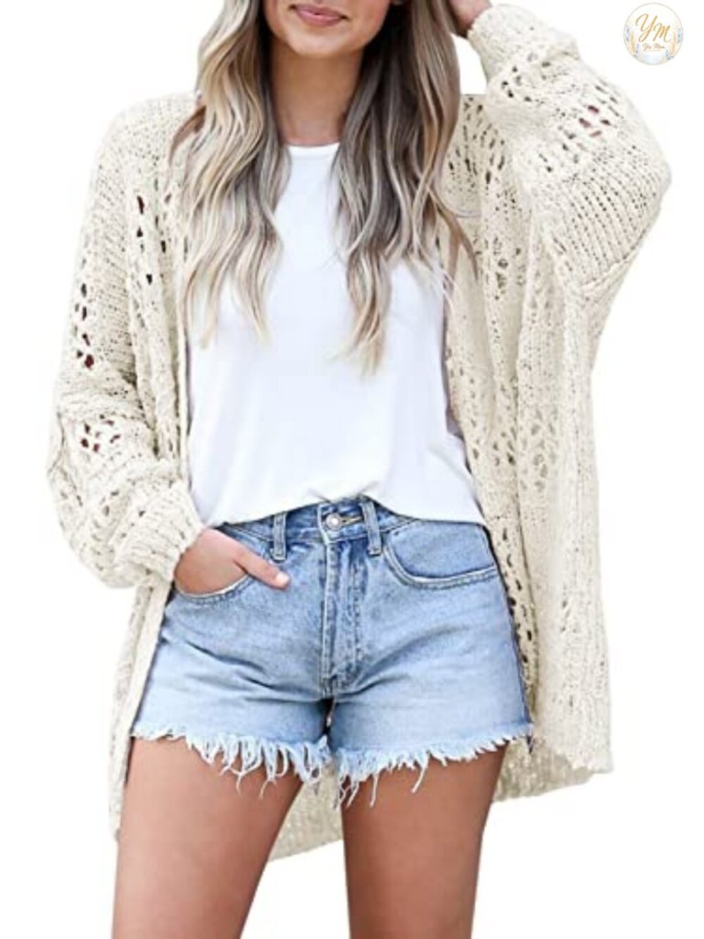 Crochet Knit Open Front Cardigan Boho Oversized Lightweight Long Sleeve